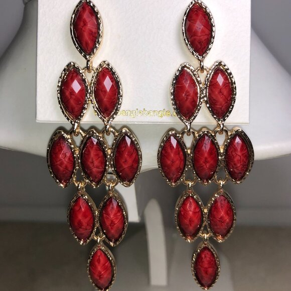Amrita Red & Gold Chandelier Earrings - Picture 1 of 7